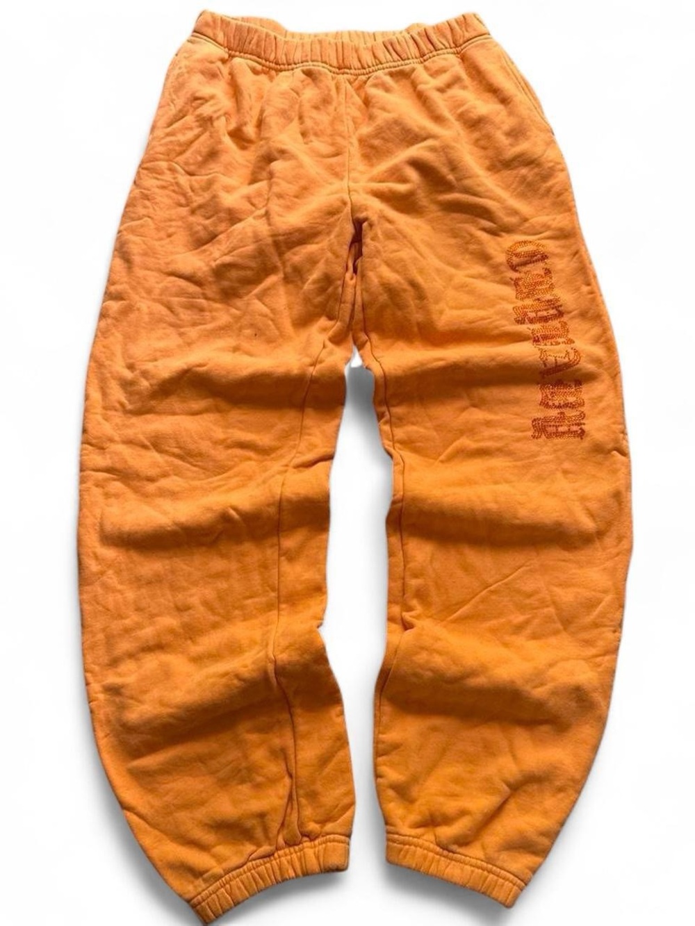 Crybaby 100% Cotton Rhinestone Spell Out Straight Leg Orange Sweatpants